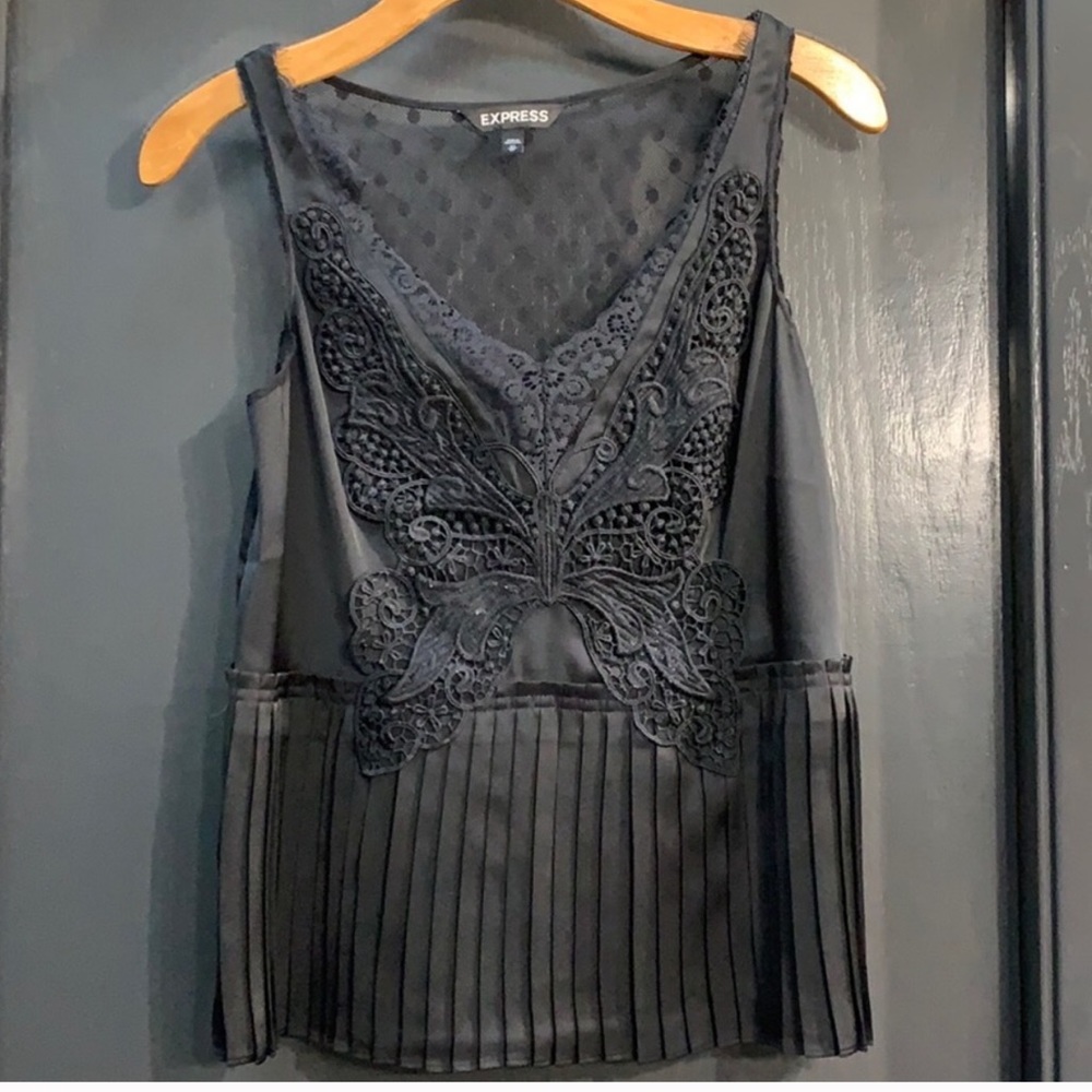 Express black peplum lace tank small